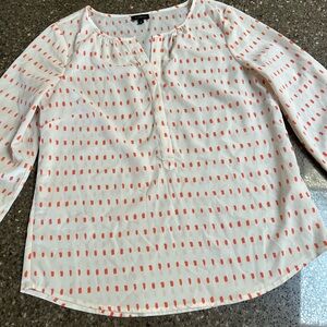 Talbots White Cream 3/4 Sleeve Relaxed Blouse with Orange Details. Size M Boho